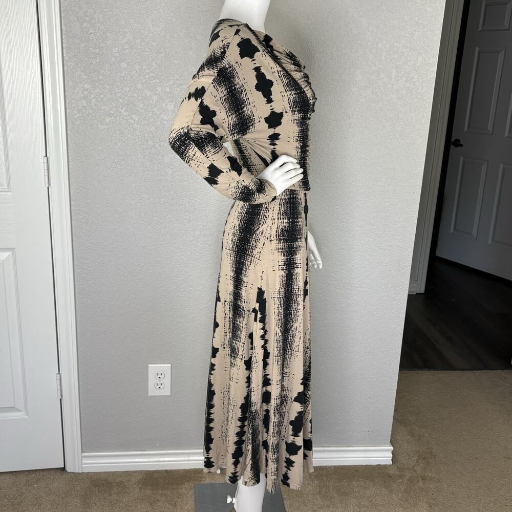 Bel Kazan Maxi Dress Cowl Neck Tie Dye Beige Black Boho Artsy Sz M - Picture 5 of 7
